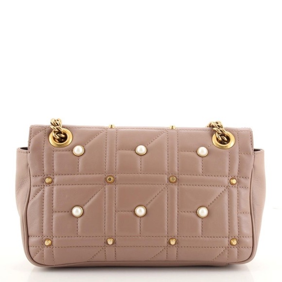Gucci Pearly GG Marmont Flap Bag Embellished Matelasse Leather Small - Picture 11 of 14